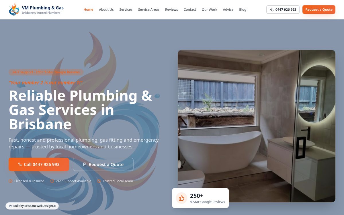 VM Plumbing website homepage